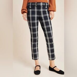 Anthropologie Plaid Ankle Pants in Black and Gray - Essential Slim Trousers